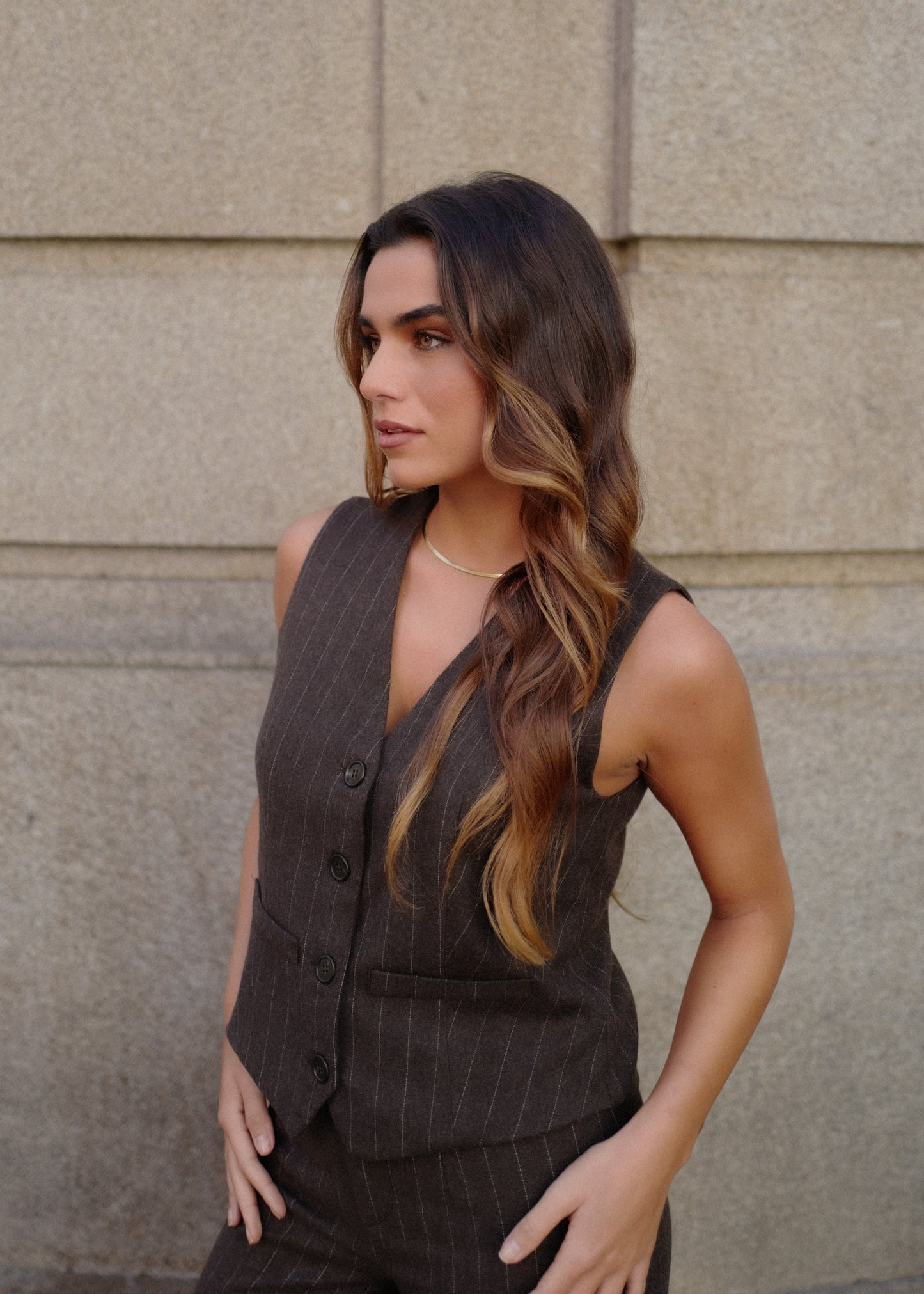 Lauren Wool Vest - Pinstripe Brown