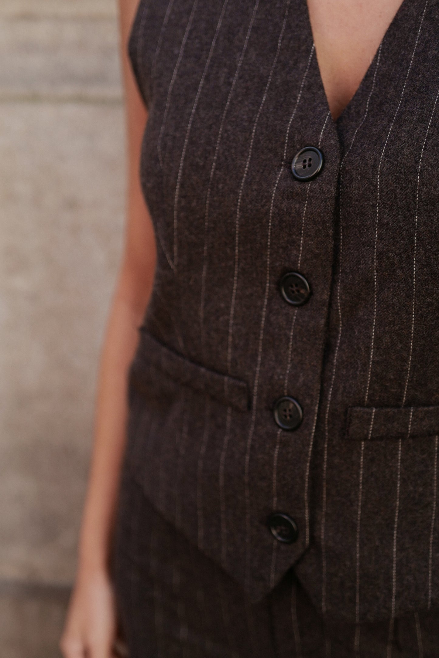 Lauren Wool Vest - Pinstripe Brown