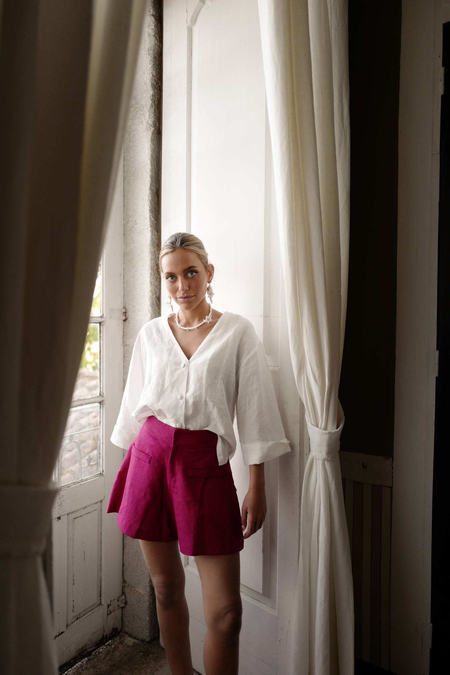 Céline Linen Shorts - Fucshia