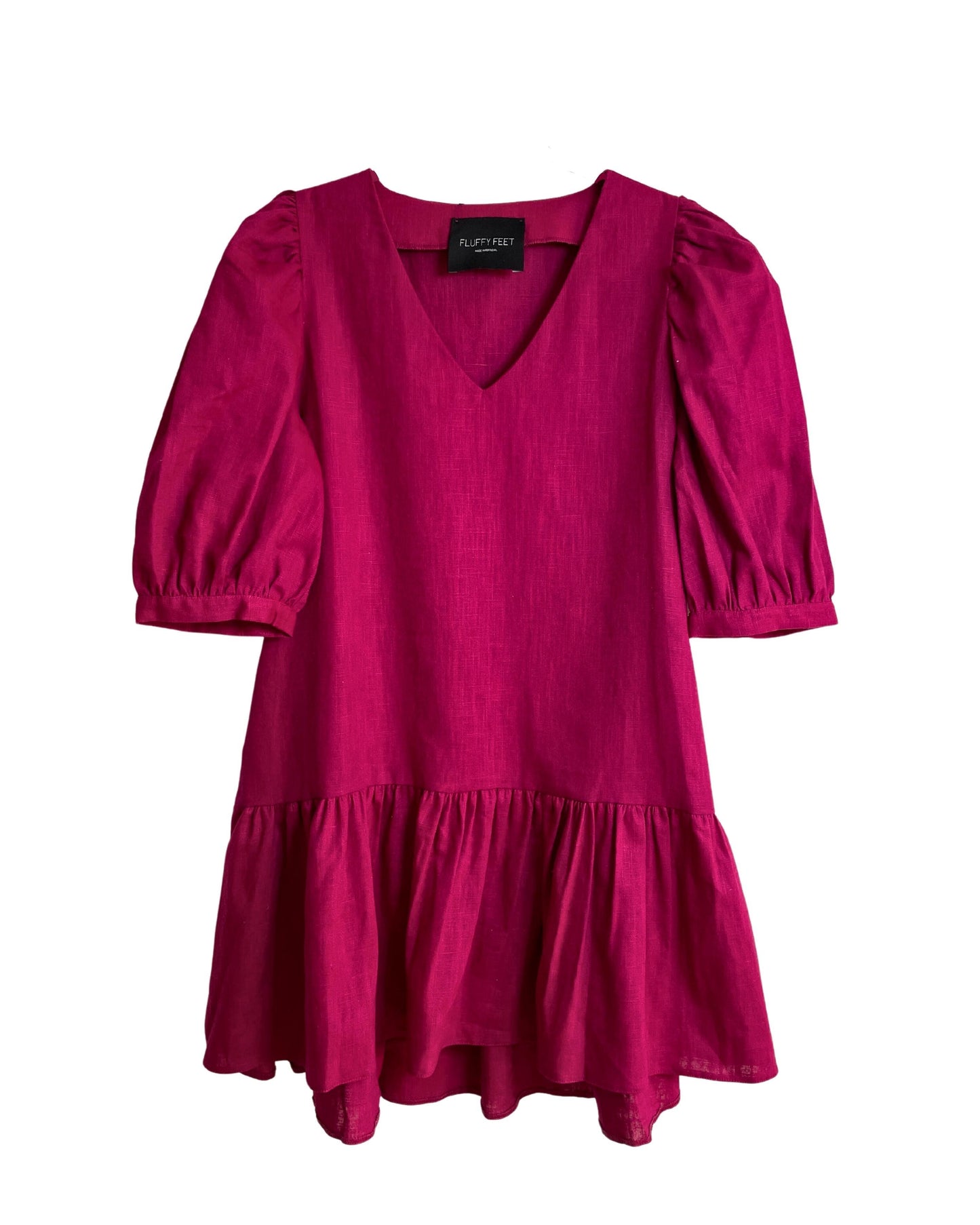 Paola Short Dress Linen | Fuchsia - Fluffy Feet