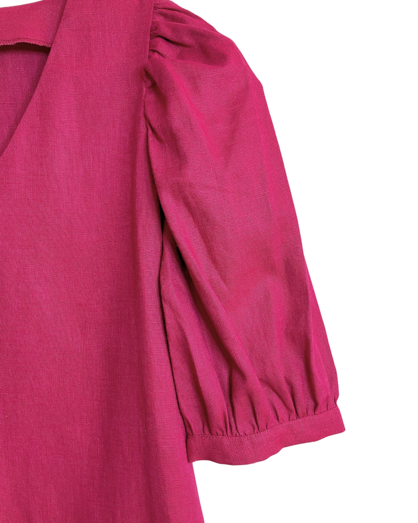 Paola Short Dress Linen | Fuchsia - Fluffy Feet