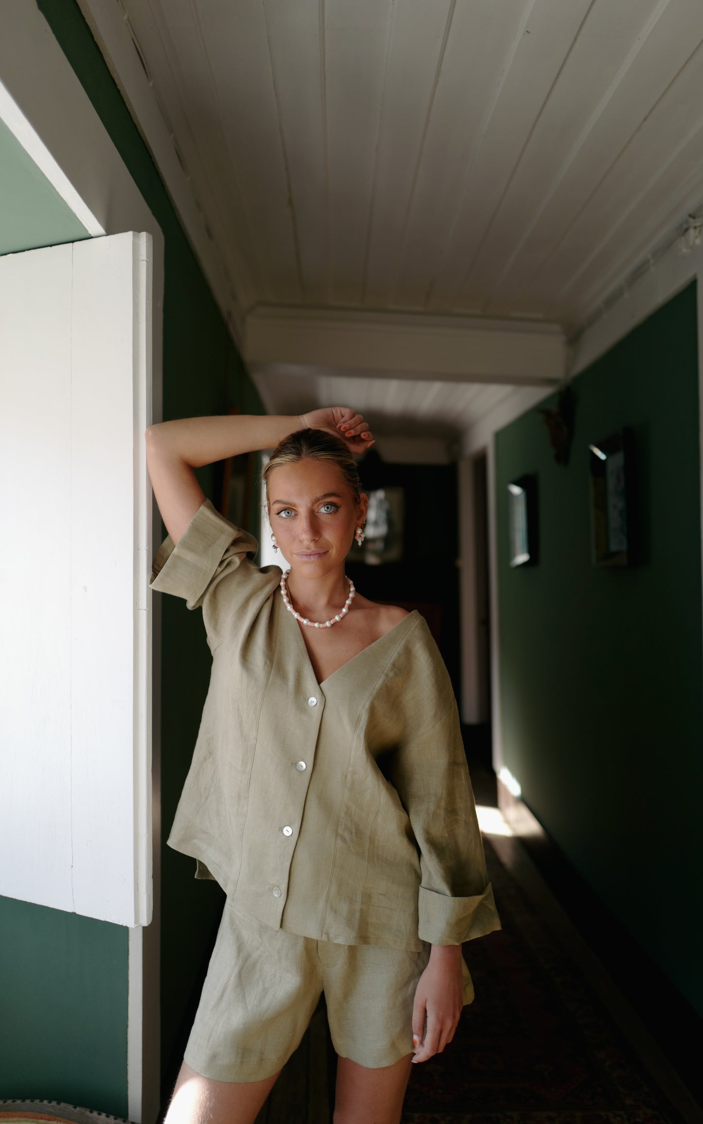 Céline Linen Shorts - Light Green