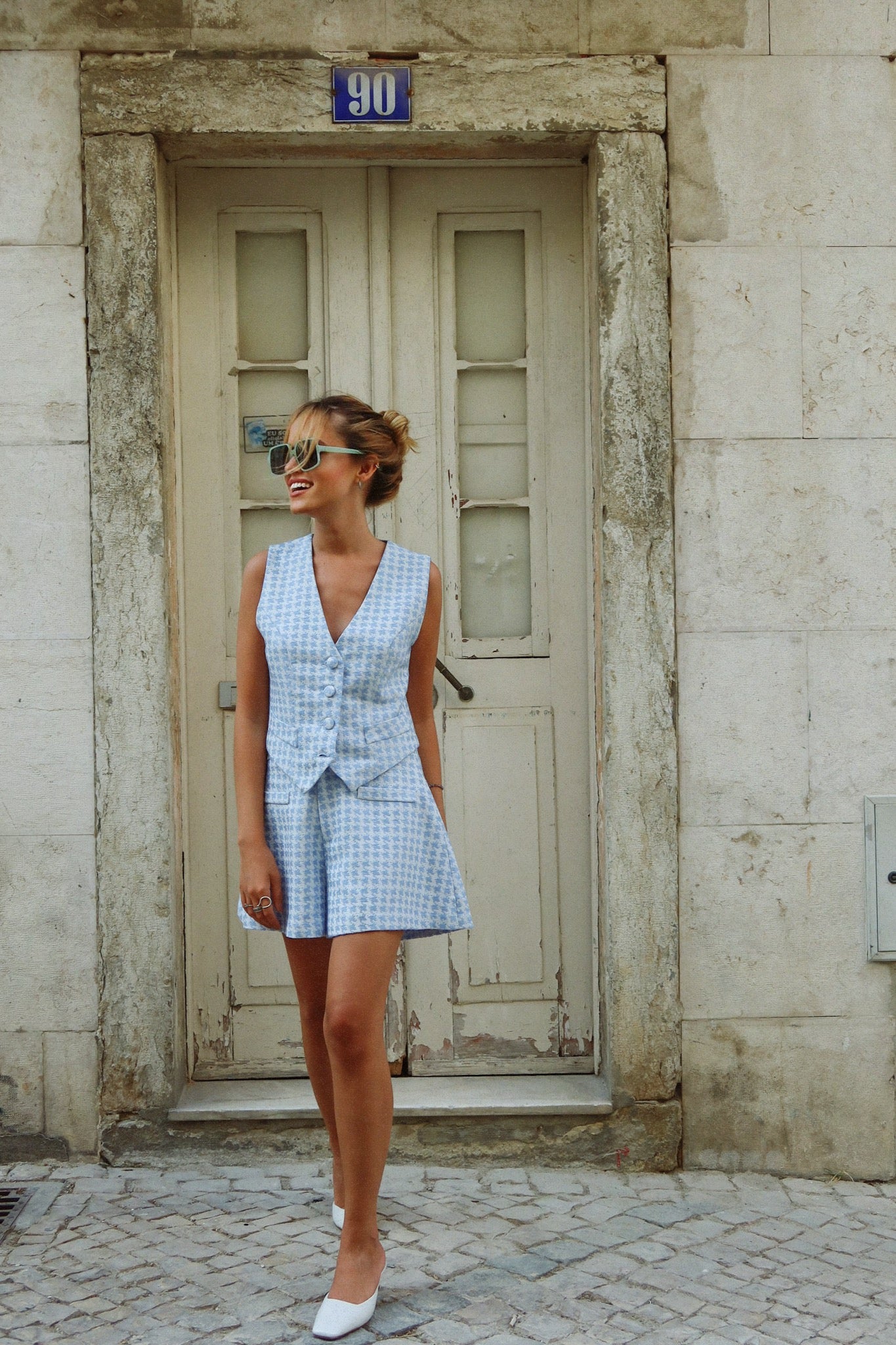 Céline Shorts - Pied De Coq Blue