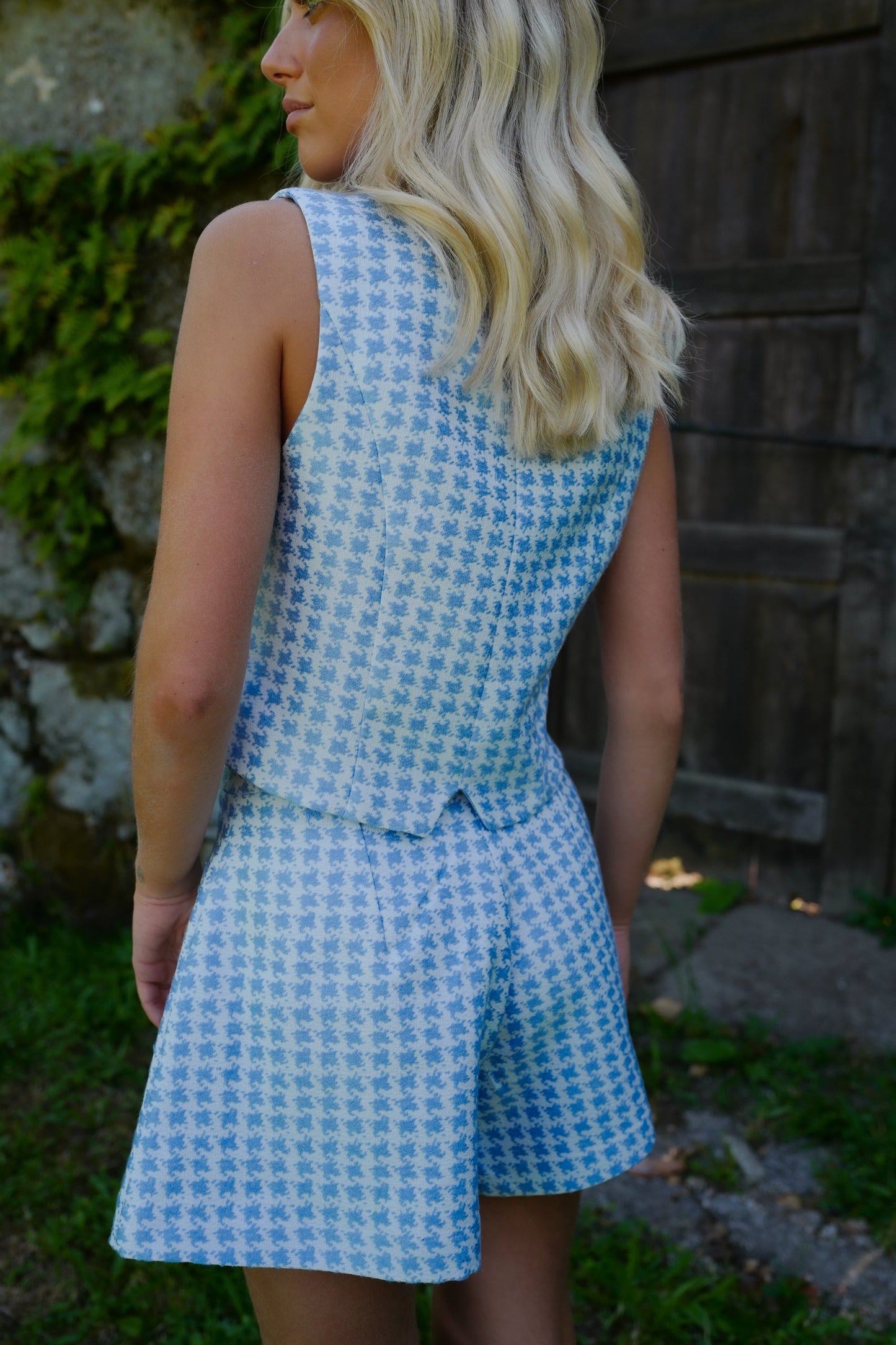 Daisy Vest Pied de Coq Blue