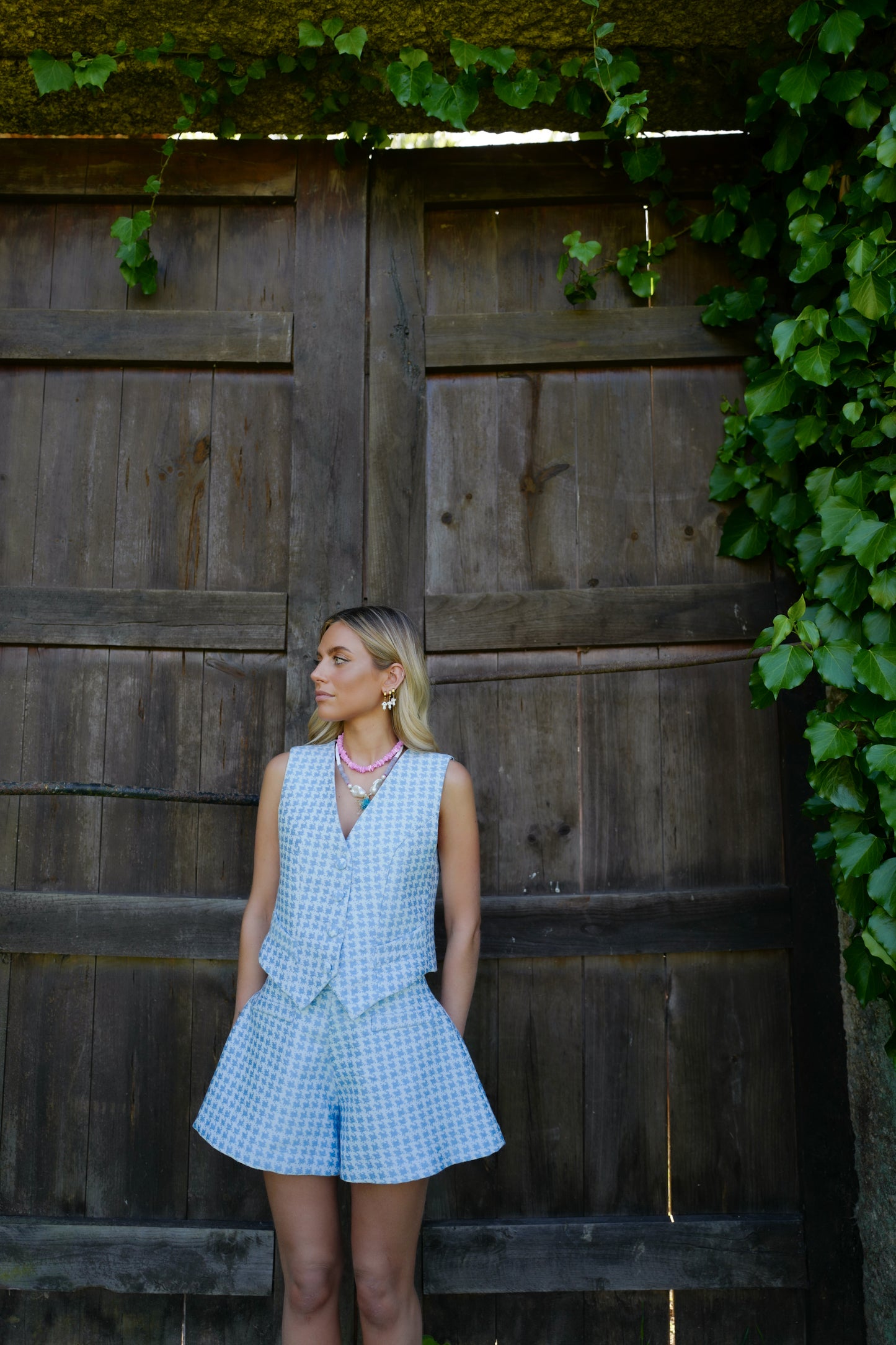 Daisy Vest Pied de Coq Blue