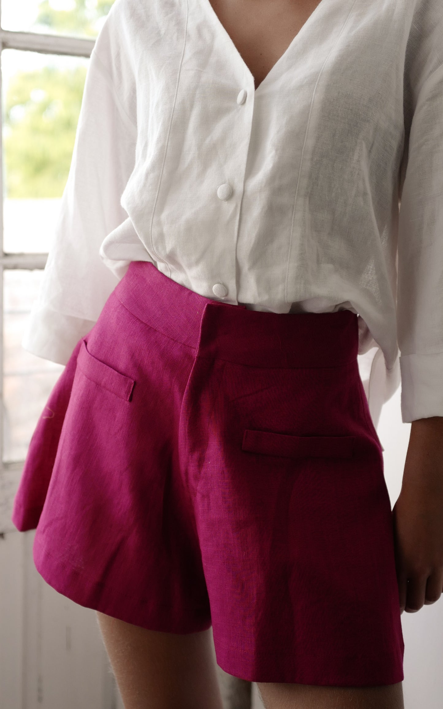 Céline Linen Shorts - Fucshia