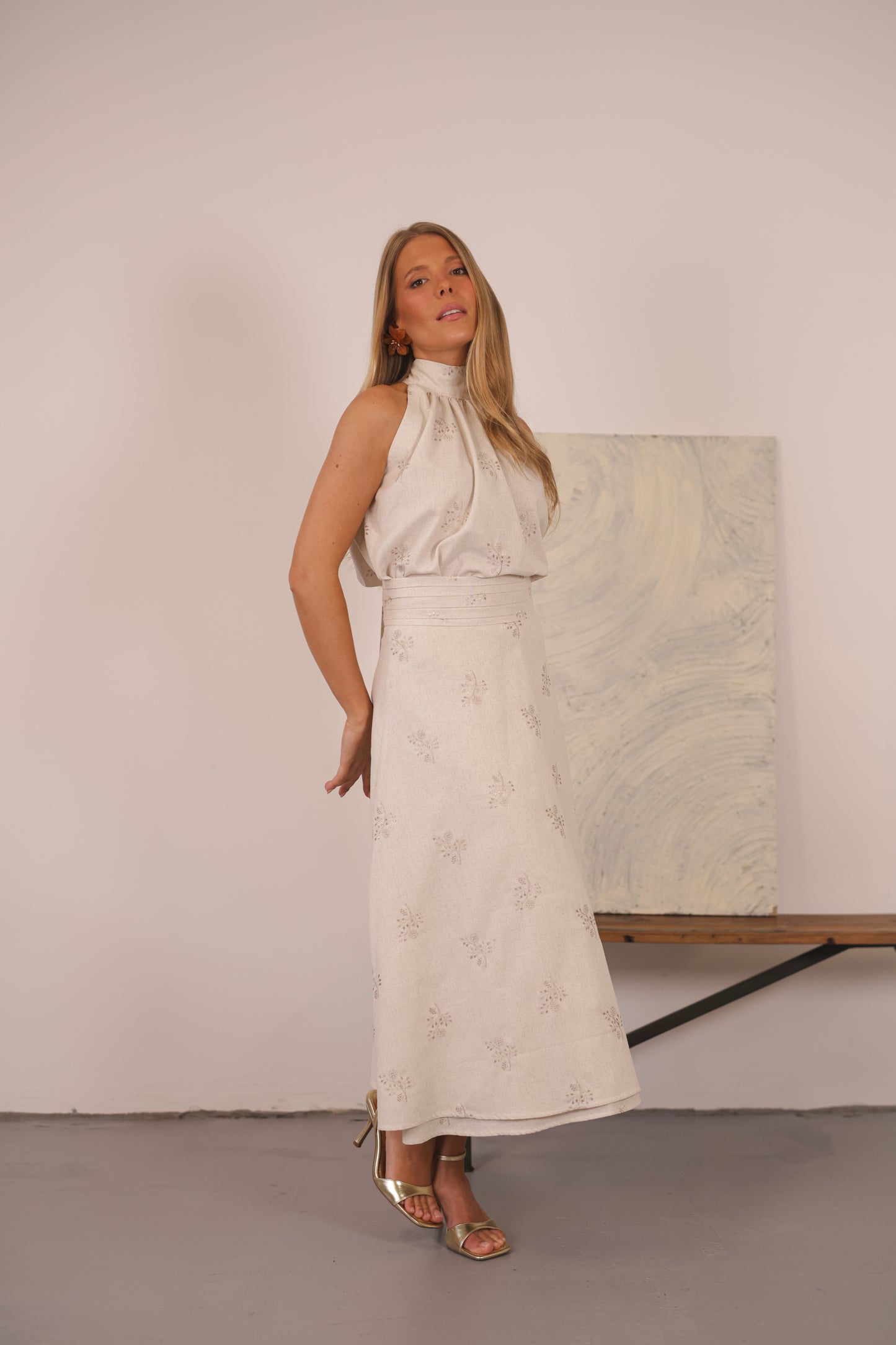 Selina Skirt Natural Embroidery Linen