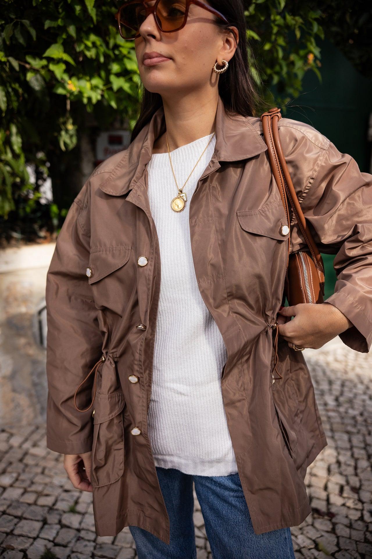 Parka camel com botões dourados - Fluffy Feet