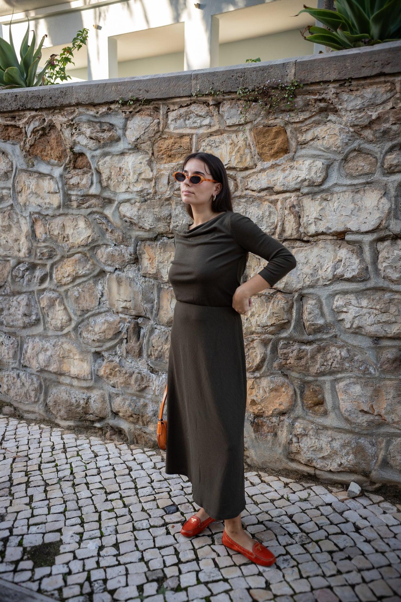 Margaret Midi Skirt - Khaki - Fluffy Feet