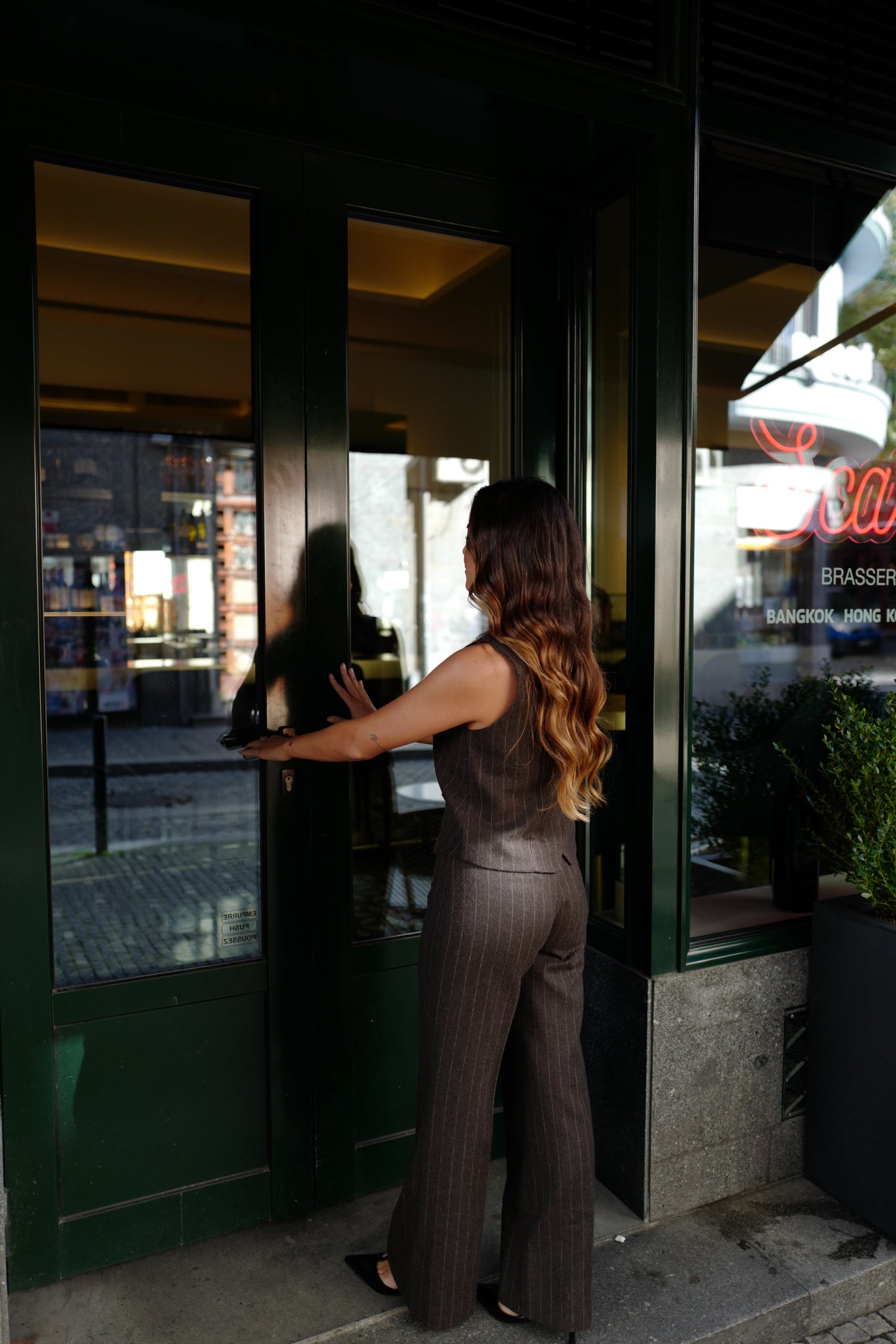 Anitta Wool Blend Pants - Pinstripe Brown
