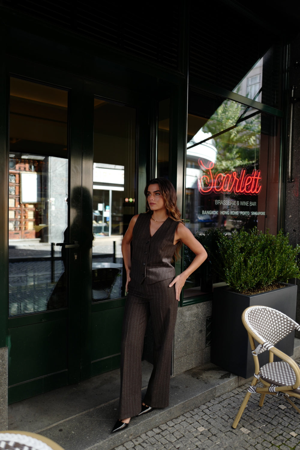 Anitta Wool Blend Pants - Pinstripe Brown