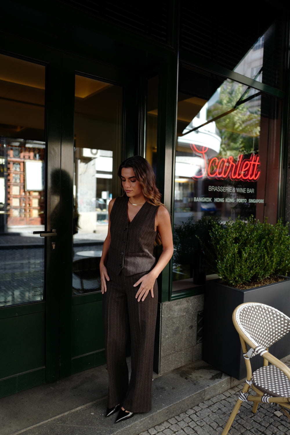 Anitta Wool Blend Pants - Pinstripe Brown