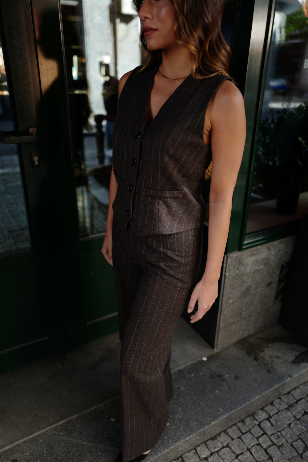 Anitta Wool Blend Pants - Pinstripe Brown