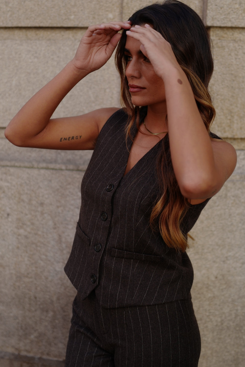 Lauren Wool Vest - Pinstripe Brown