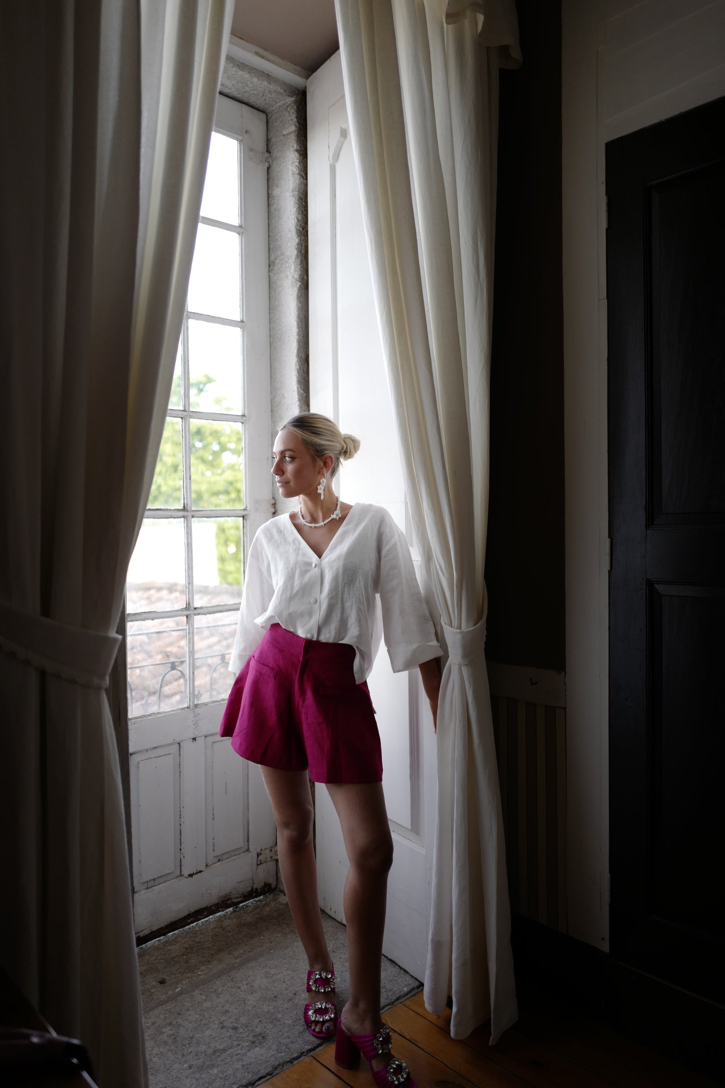 Céline Linen Shorts - Fucshia