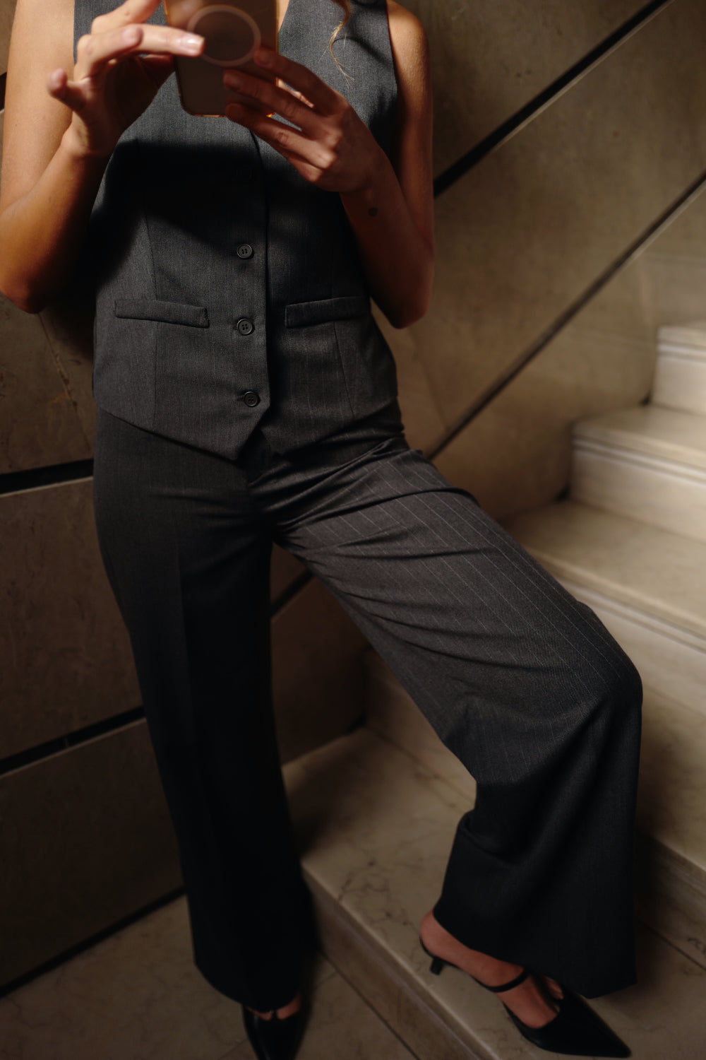 Anitta Pants - Pinstripe Dark Grey
