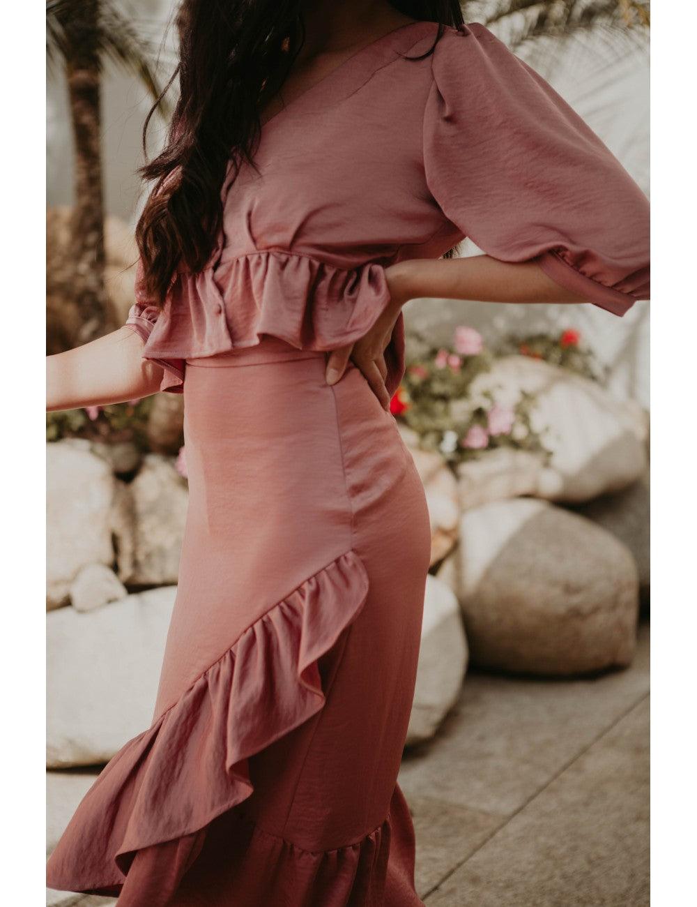 Falda Alba Midi Rosa