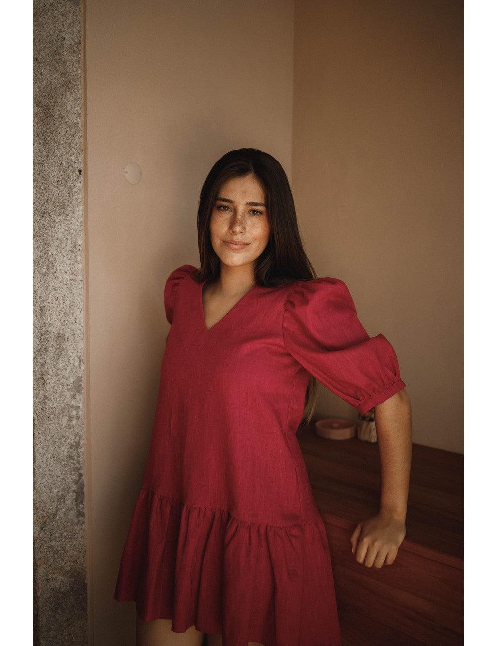 Paola Short Dress Linen | Fuchsia - Fluffy Feet