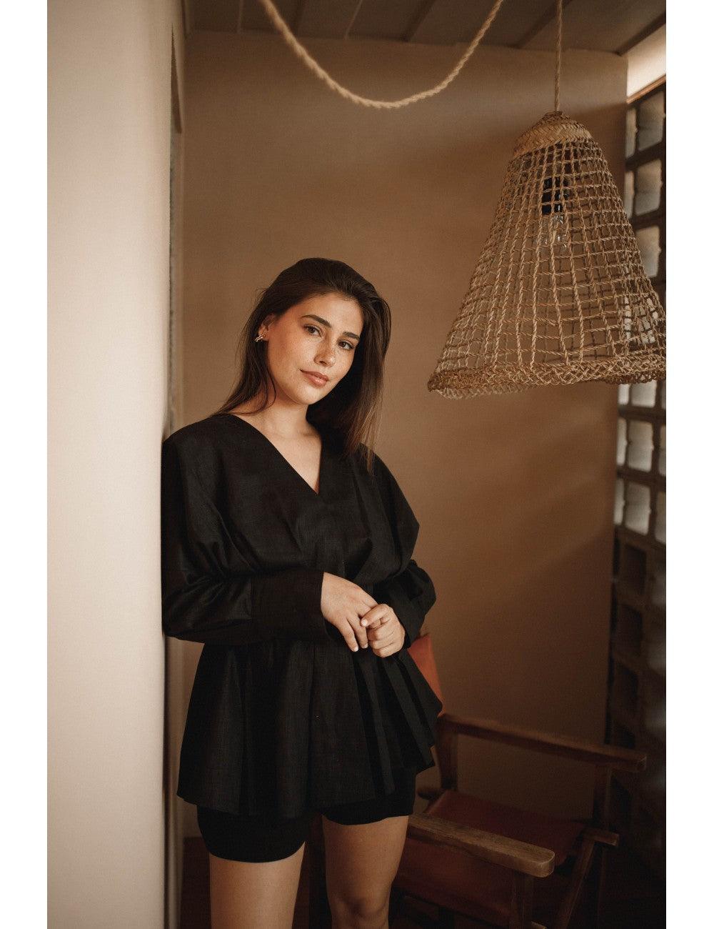 Margot Blouse Linen | Black - Fluffy Feet