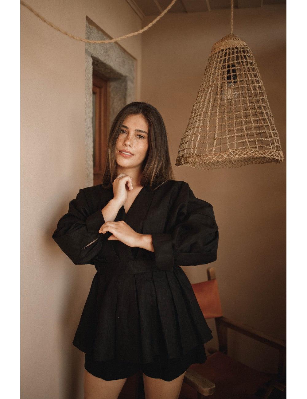Margot Blouse Linen | Black - Fluffy Feet