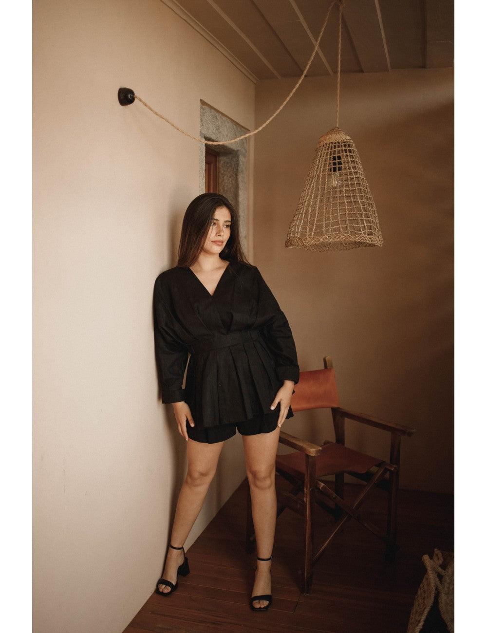 Margot Blouse Linen | Black - Fluffy Feet