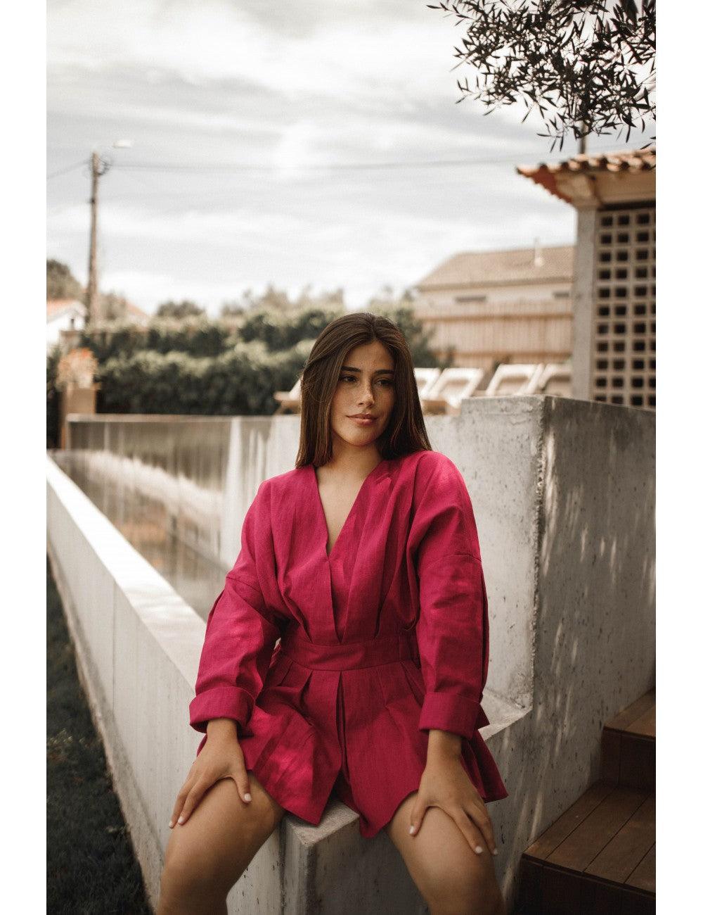 Margot Blouse Linen | Fuschia - Fluffy Feet