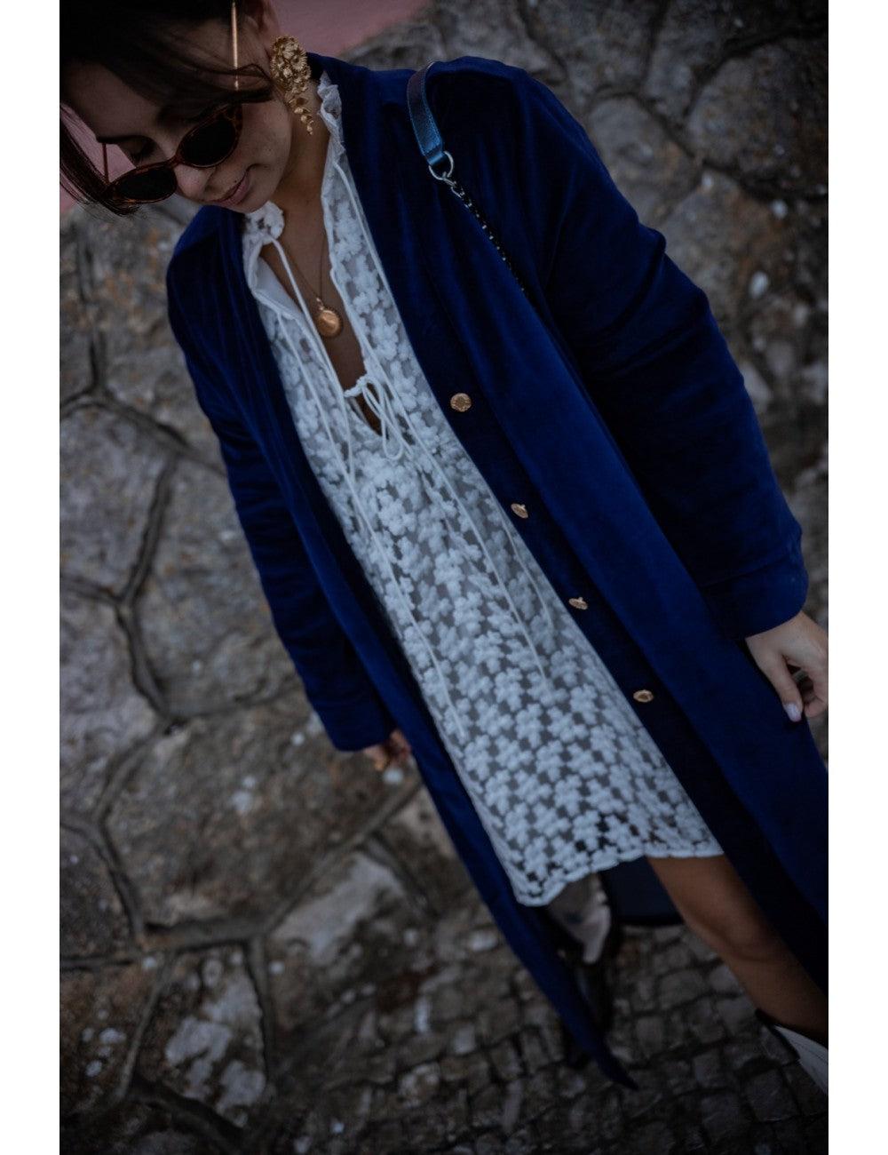 Cardigan veludo azul cobalto