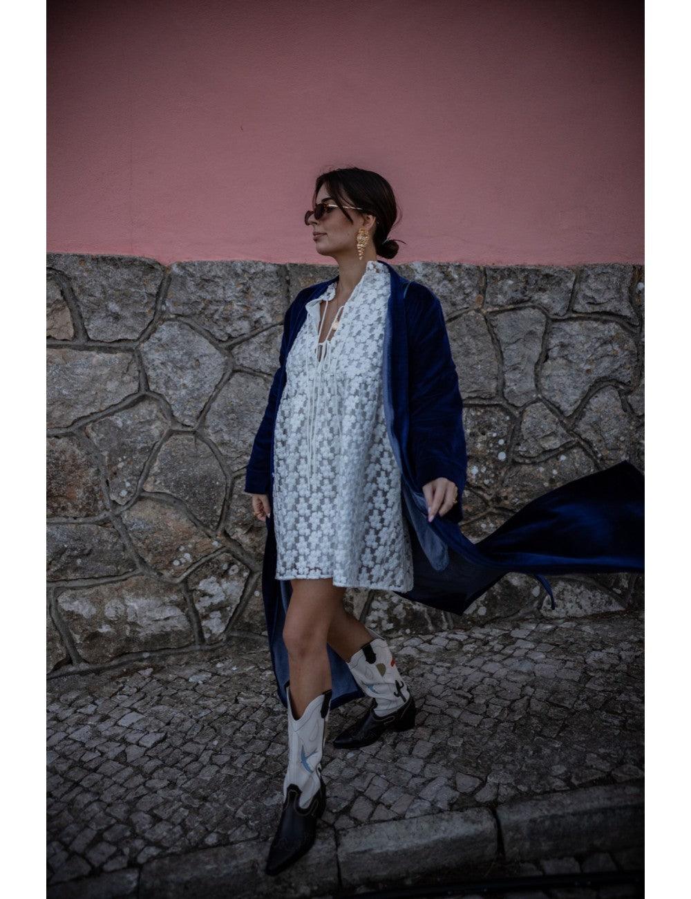 Cardigan veludo azul cobalto