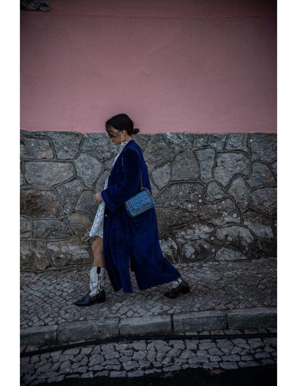 Cardigan veludo azul cobalto