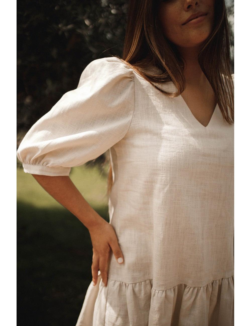 Paola Short Dress Linen | Beije - Fluffy Feet