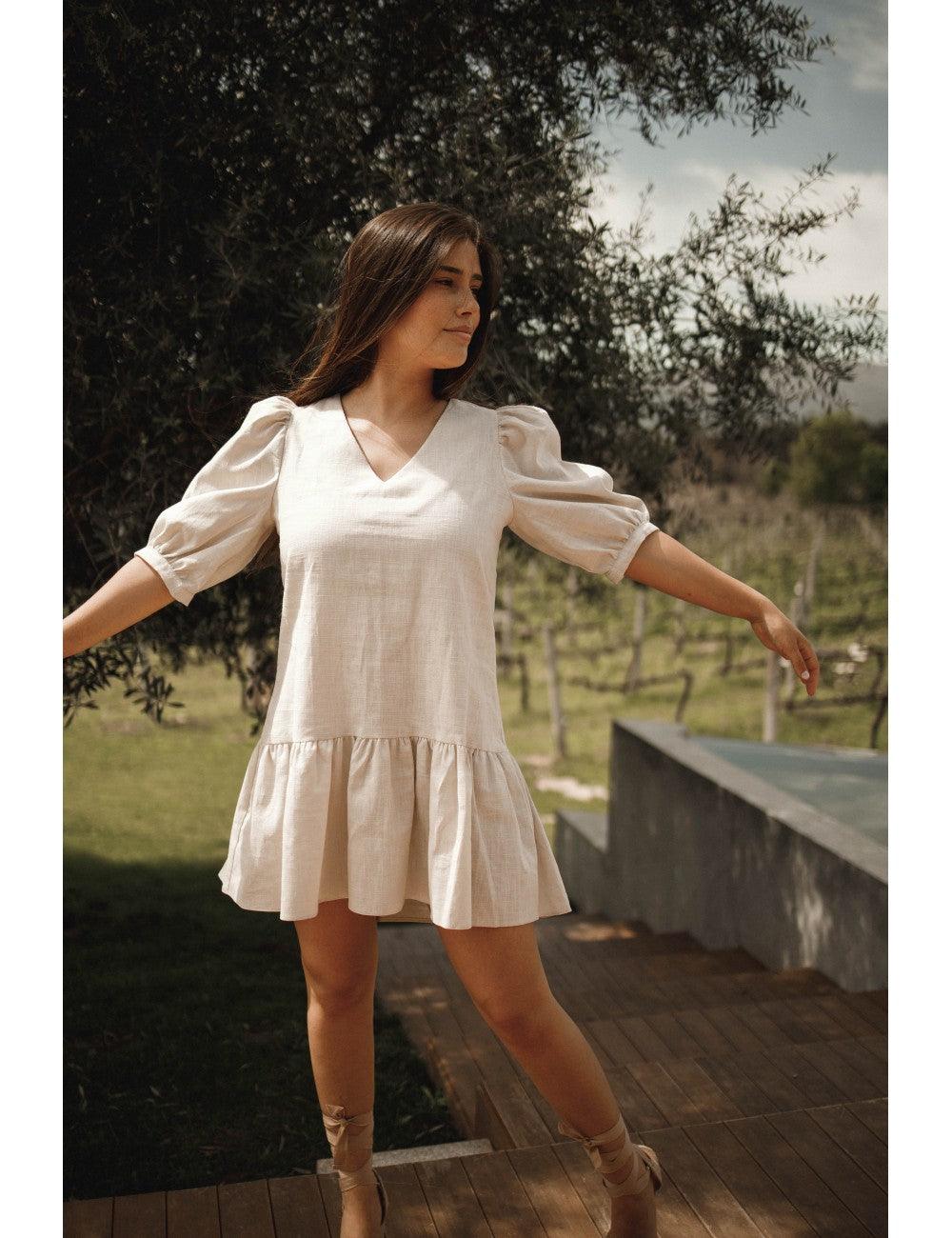 Paola Short Dress Linen | Beije - Fluffy Feet