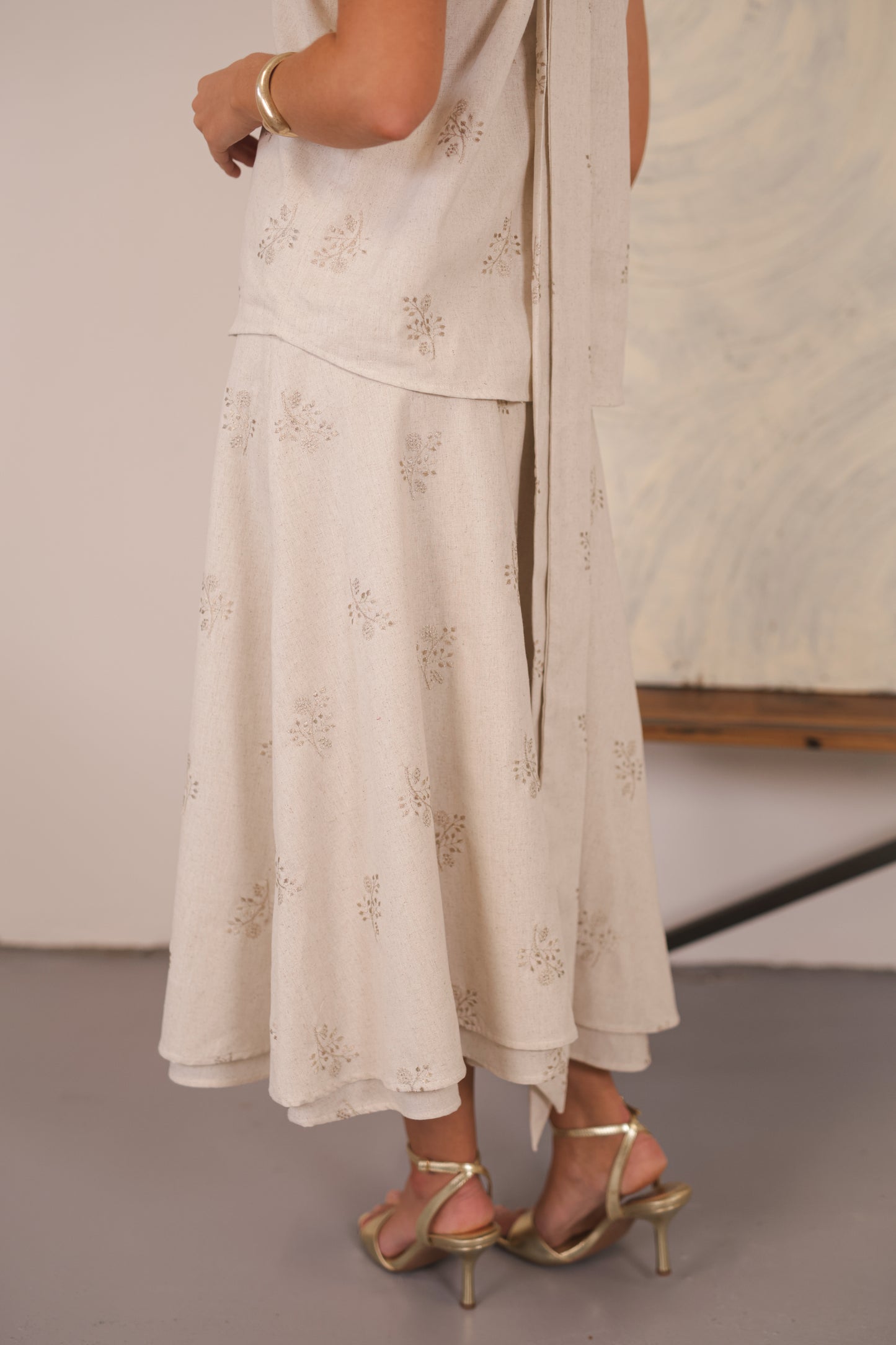Selina Skirt Natural Embroidery Linen