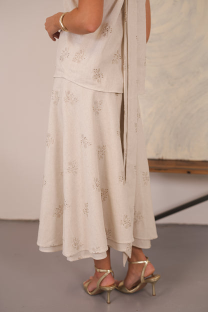 Selina Skirt Natural Embroidery Linen