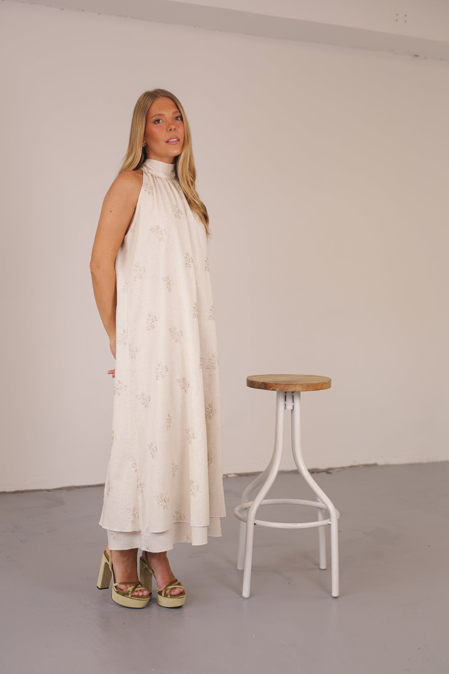 Liry Long Dress Natural Embroidery Linen