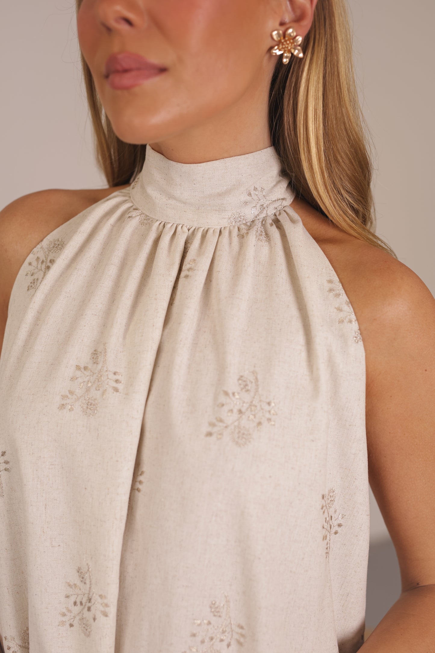 Liry Long Dress Natural Embroidery Linen