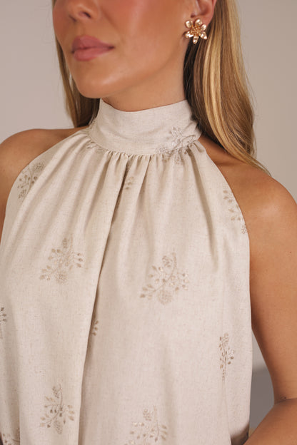 Liry Long Dress Natural Embroidery Linen