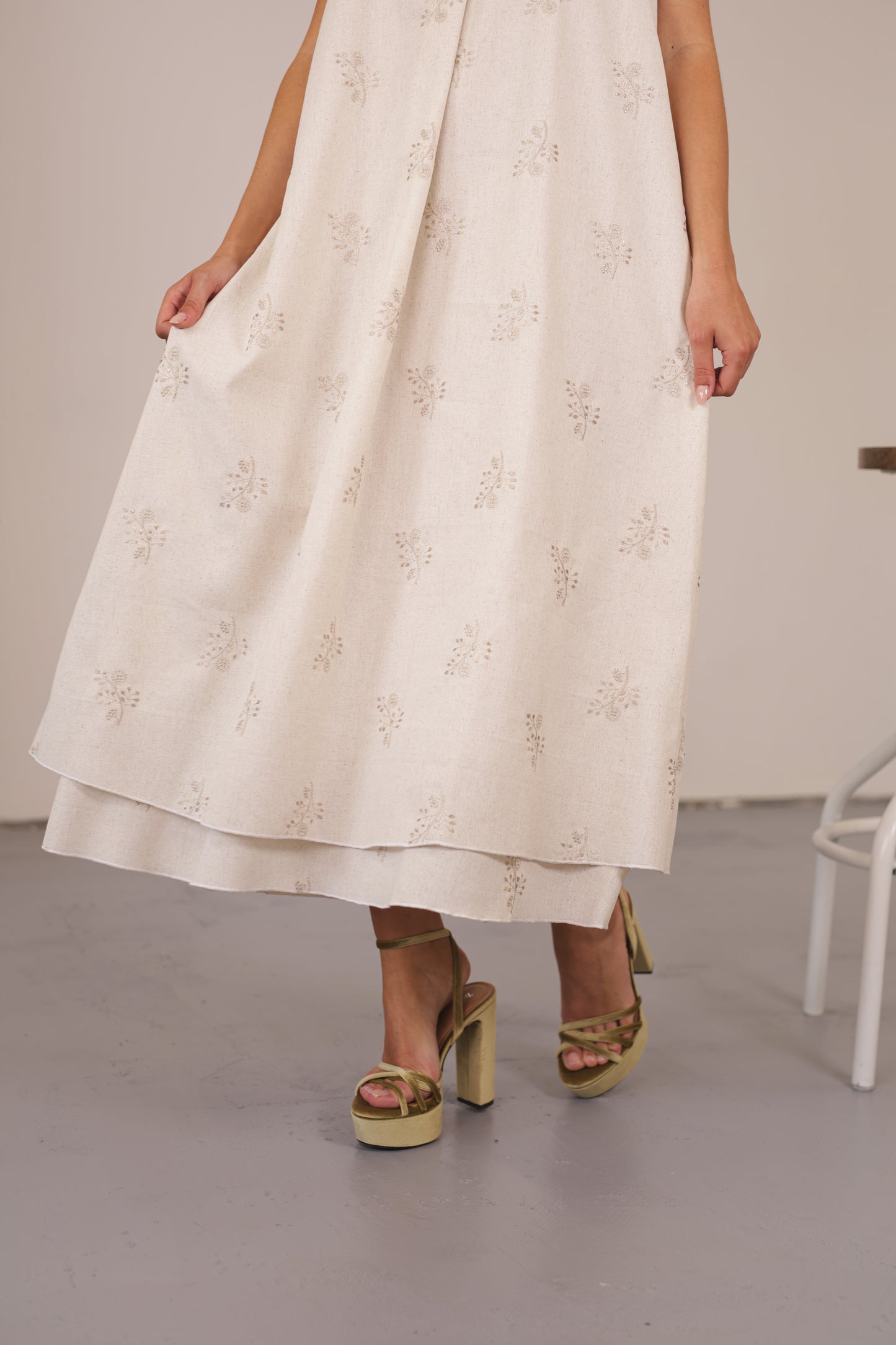 Liry Long Dress Natural Embroidery Linen