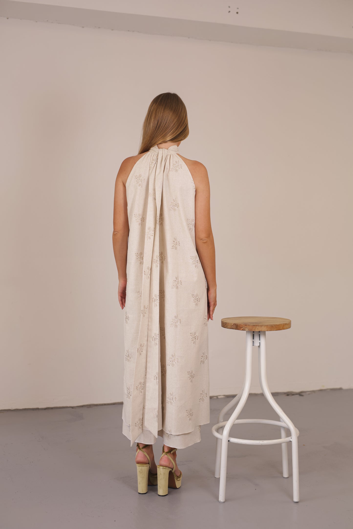 Liry Long Dress Natural Embroidery Linen