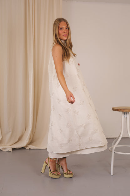 Liry Long Dress Natural Embroidery Linen