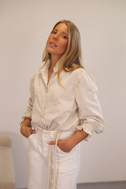 Elba Shirt - Natural Embroidery Linen