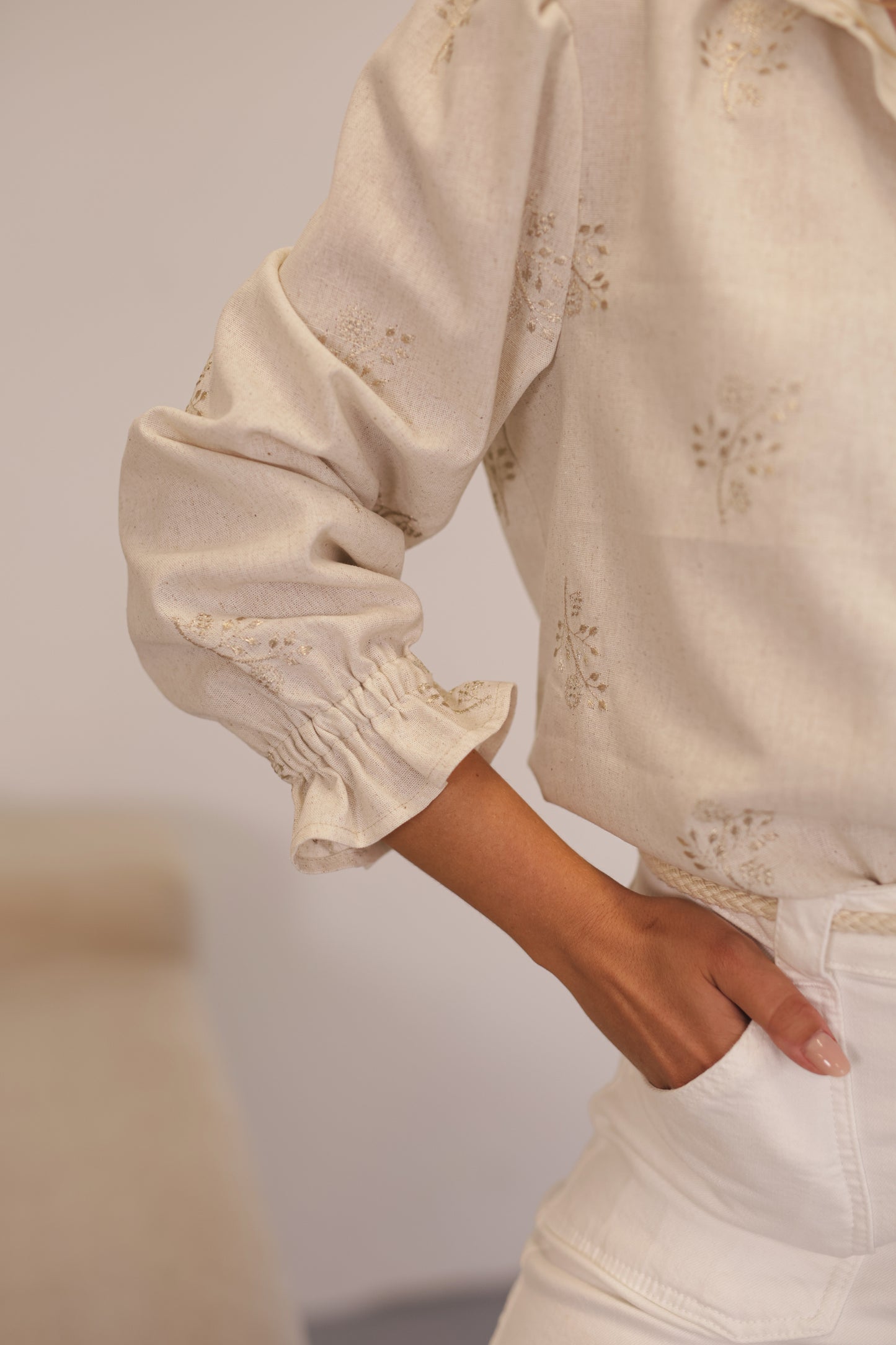 Elba Shirt - Natural Embroidery Linen
