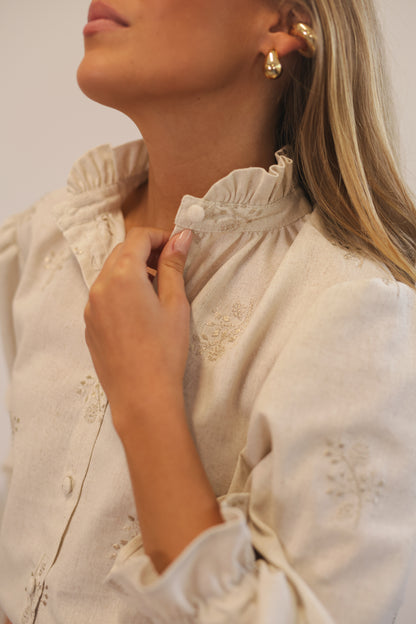 Elba Shirt - Natural Embroidery Linen