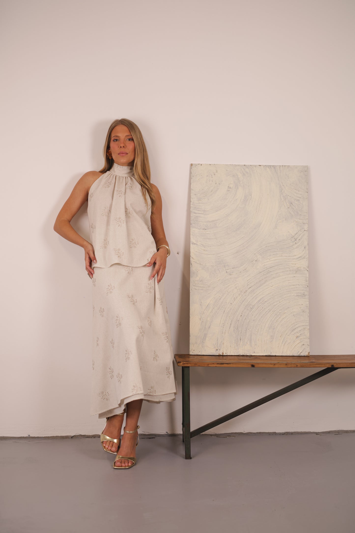 Selina Skirt Natural Embroidery Linen
