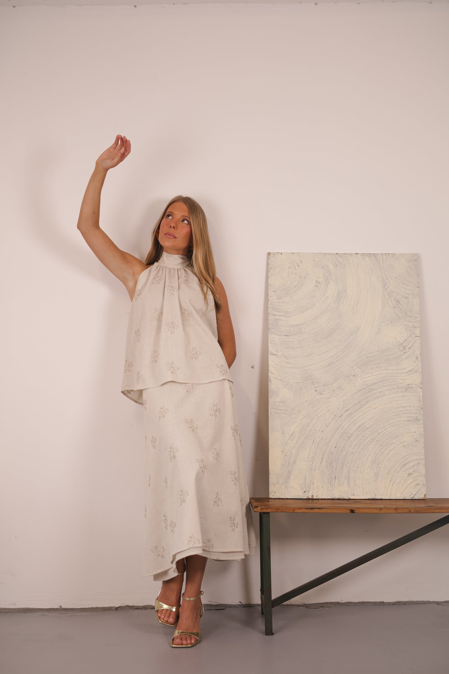 Selina Skirt Natural Embroidery Linen