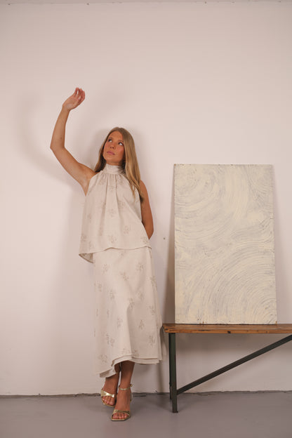 Selina Skirt Natural Embroidery Linen