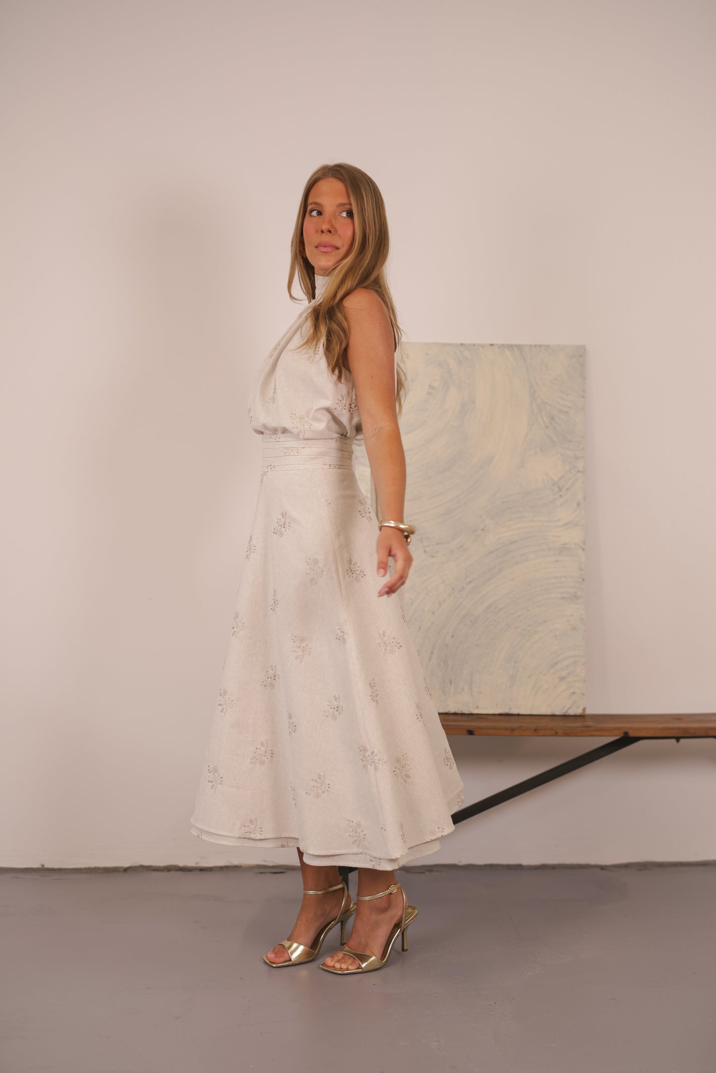 Selina Skirt Natural Embroidery Linen