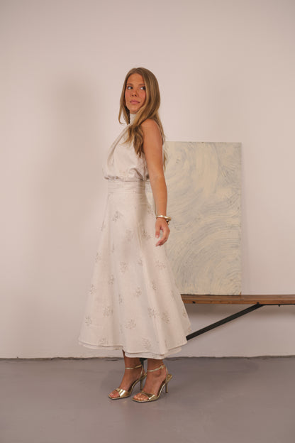 Selina Skirt Natural Embroidery Linen