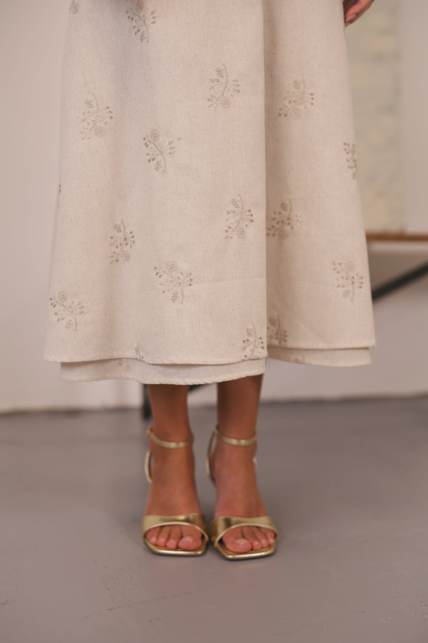 Selina Skirt Natural Embroidery Linen