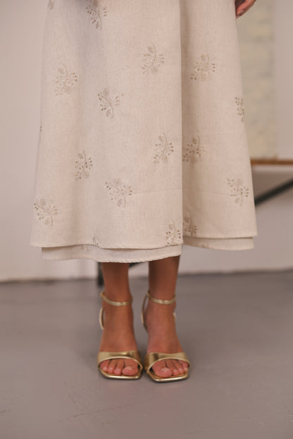 Selina Skirt Natural Embroidery Linen