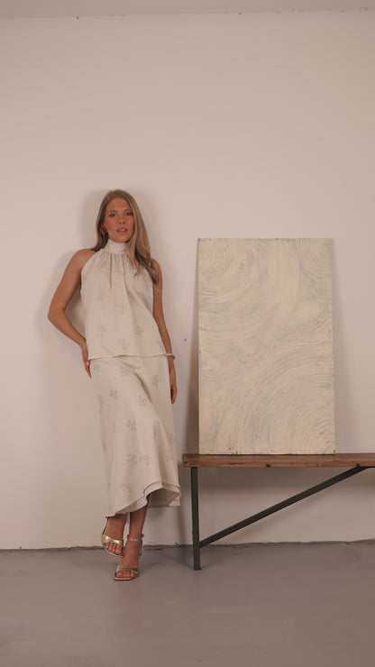 Selina Skirt Natural Embroidery Linen